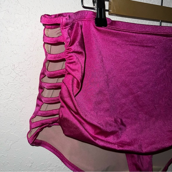 Swim by Cacique Pinkish Purple Side Cut Out High Waisted Gathered Bottoms 22 - Picture 2 of 6